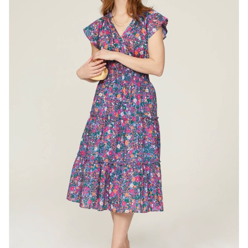 Rails Purple Floral Tiered Midi Dress